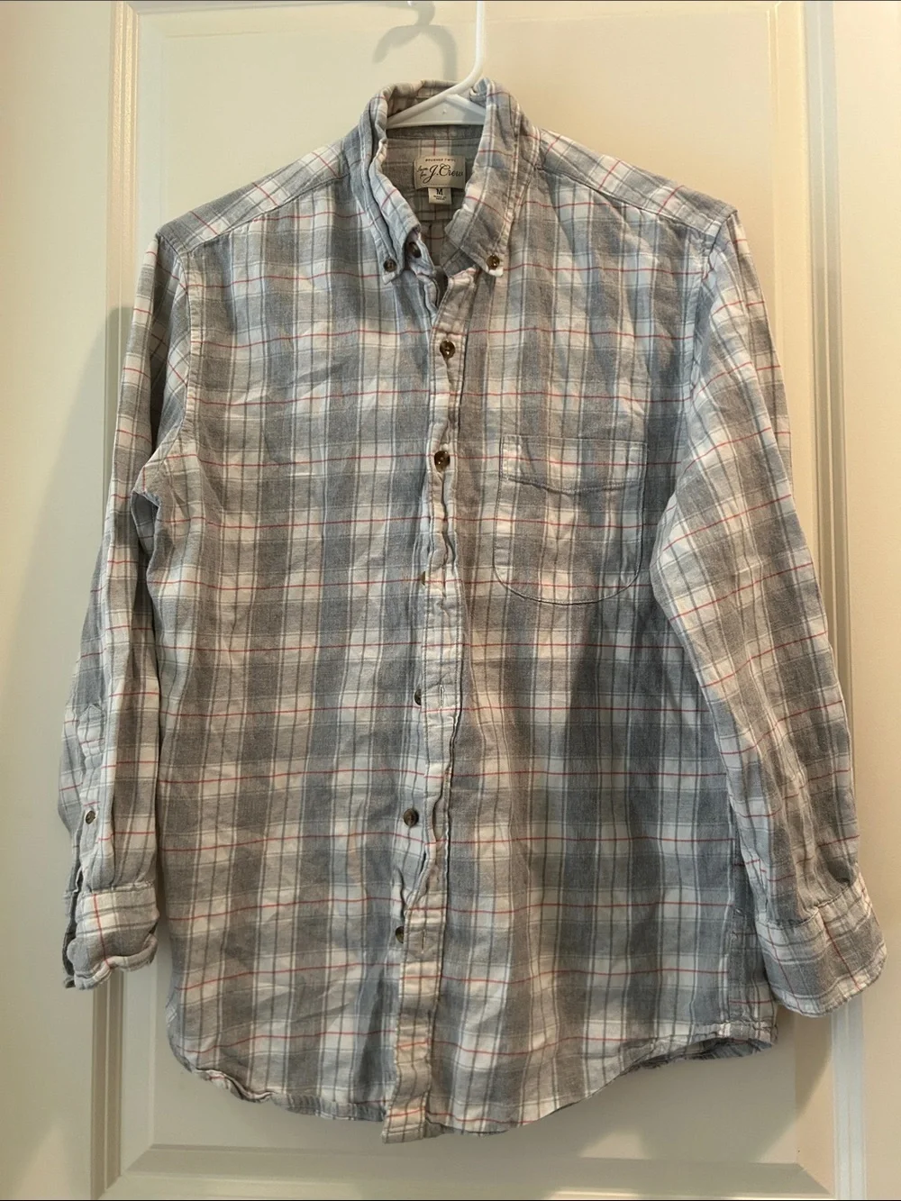 J. Crew Soft Brushed Twill Men's Gray Plaid Button-Down Slim Shirt Long Sleeve M